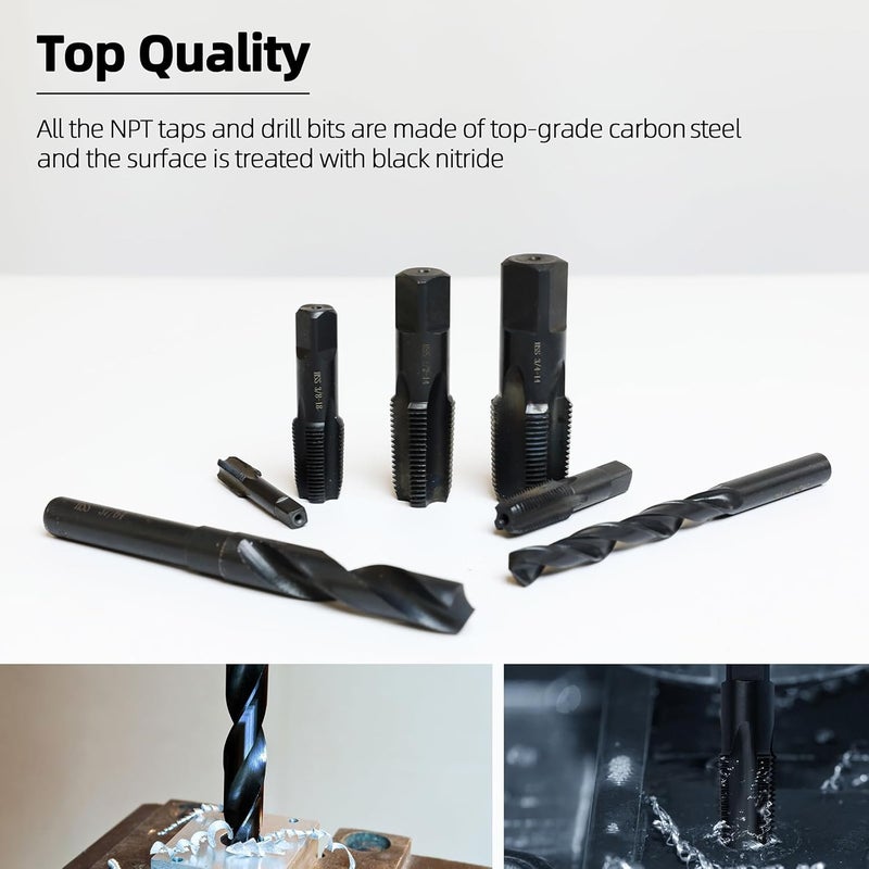 RURITKIT 1/4-18 NPT Pipe Tap and 7/16" drill Set, Carbon Steel Hand Threading Plumbing Tap Set for Plumbers Mechanics DIY Thread cutting tools - Image 3